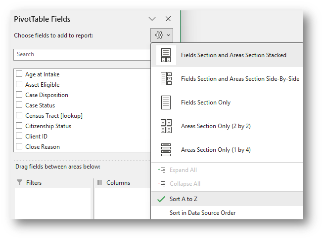 Alphabetizing fields in a Pivot Table