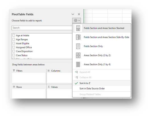 Alphabetizing fields in the PivotTable Fields window