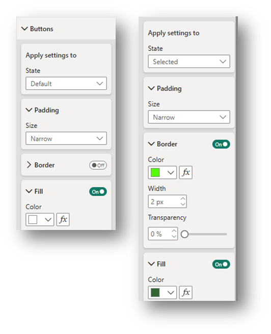 Buttons drop down menu
