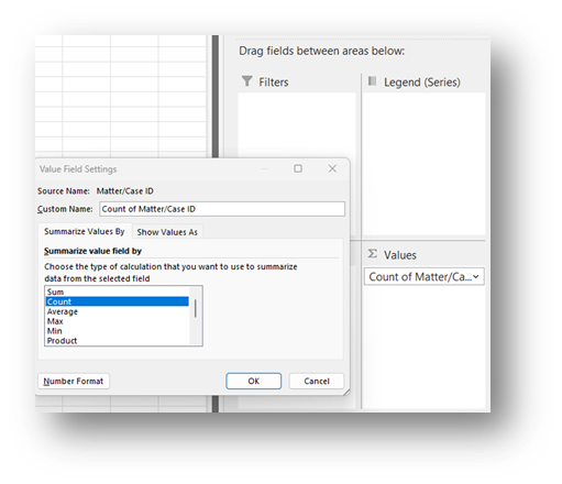 Sum of Matter window with Count selected