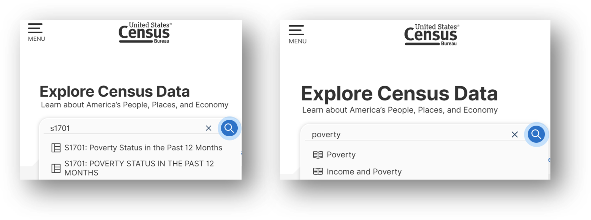 Type with S1701 or a word like Poverty in the Explore Census Data search bar