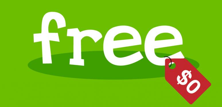 Image of the word "free" with a red zero dollar price tag 
